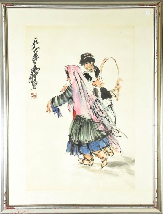 Chinese Watercolor Painting Woman & Man Signed (1 of 5)