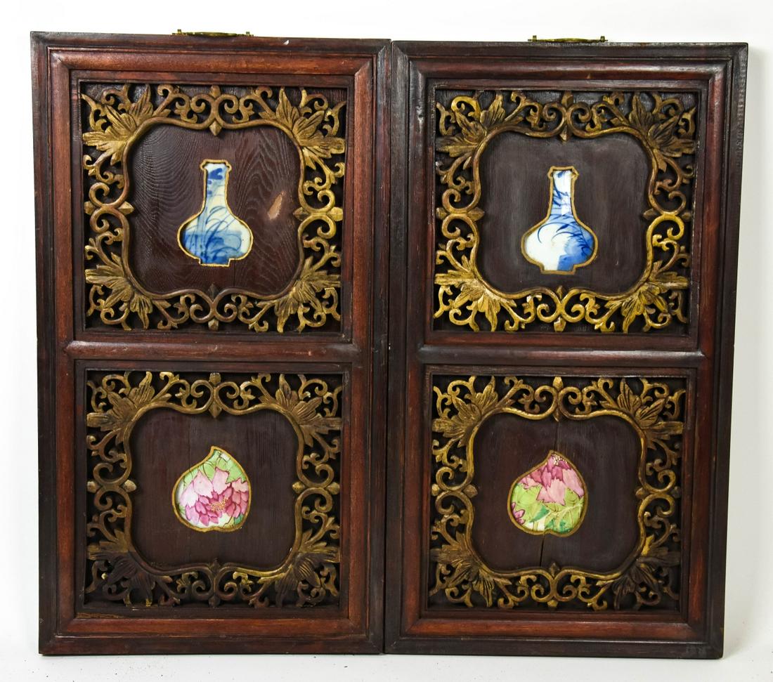 Pair Chinese Wall Plaques W Inlaid Porcelain (1 of 5)
