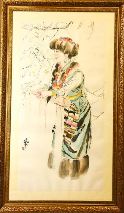Chinese Painting of Woman & Plum Branches Signed (1 of 5)