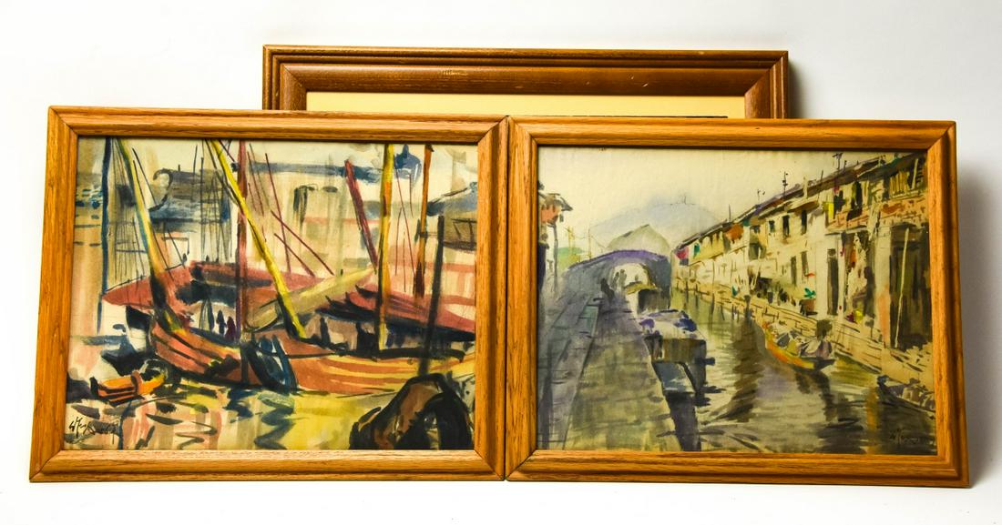 3 Signed Chinese Mid Century Watercolor Paintings (1 of 5)