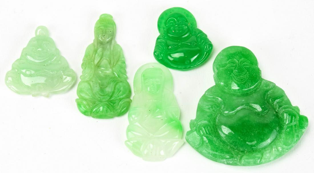 5 Chinese Hand Carved Jade Buddha Pendants (1 of 6)