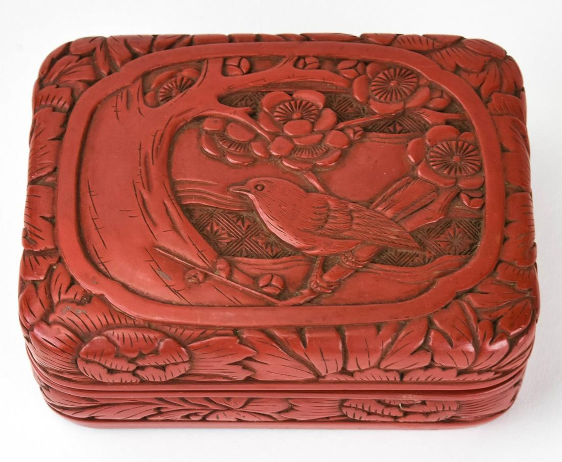 Carved Cinnabar and Lacquer Lidded Box (1 of 6)