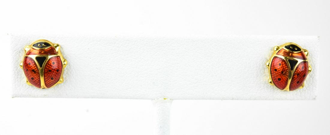 14K Gold and Enamel Lady Bug Post Earrings (1 of 5)