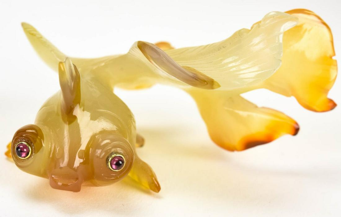 Russian Carved Agate Gold Fish w Gold & Ruby Eyes (1 of 7)