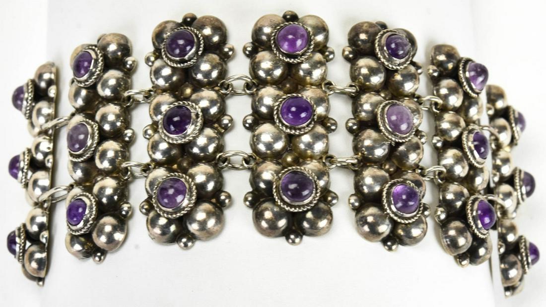 Mexico Sterling & Amethyst Cabochon Bracelet (1 of 5)