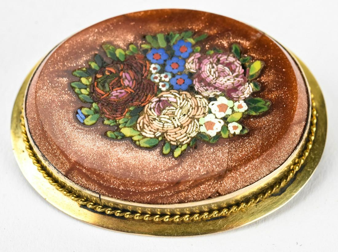 19th C Micro Mosaic 14K Gold Floral Brooch (1 of 5)