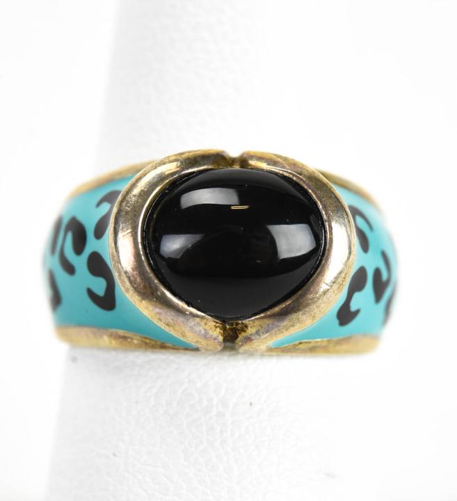 Sterling Silver Enamel & Onyx Ring (1 of 5)