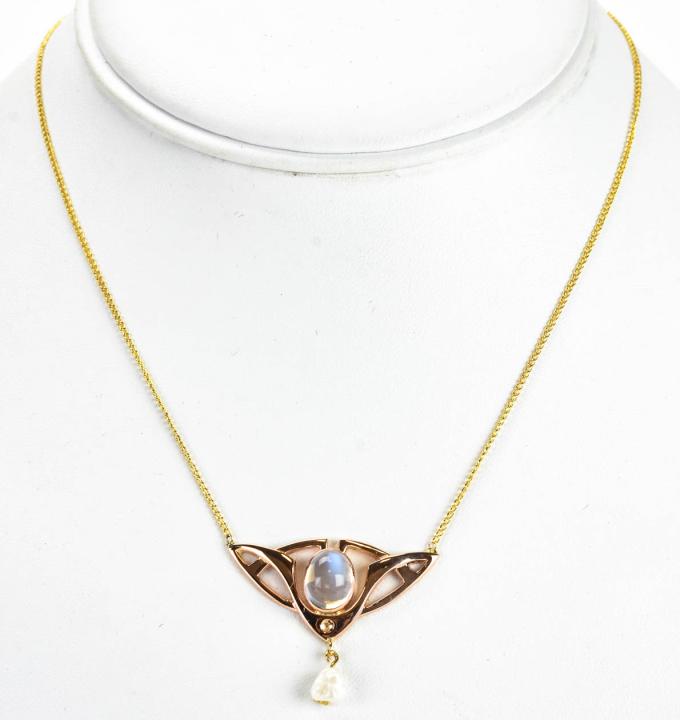 English Art Nouveau 9kt Gold & Moonstone Necklace (1 of 5)