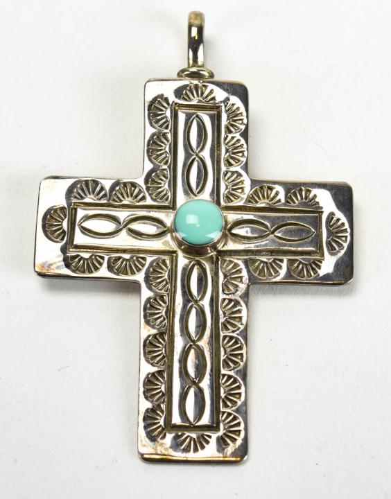Vintage Sterling & Turquoise Native American Cross (1 of 5)