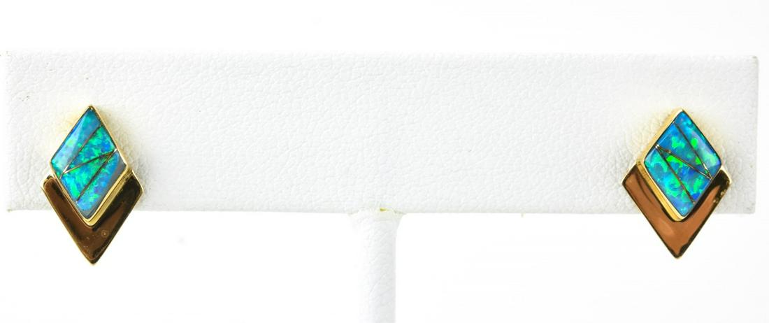 Pair Handmade 14kt Yellow Gold & Opal Earrings (1 of 6)