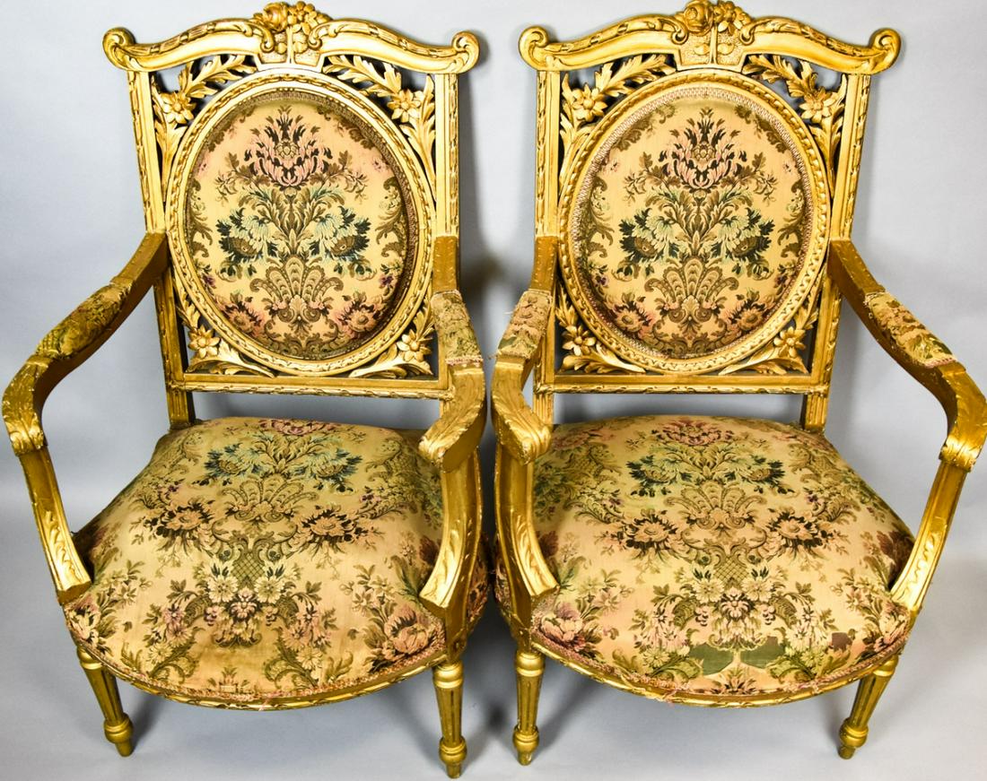 Pair of Antique Louis XVI Style Arm Chairs (1 of 8)
