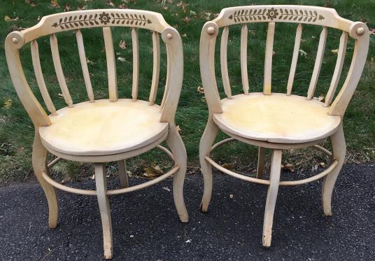 Pair Shabby Chic Barrel Back Chairs: Pair Shabby Chic Barrel Back Chairs. 30 inches x 19 inches x 18 inches.