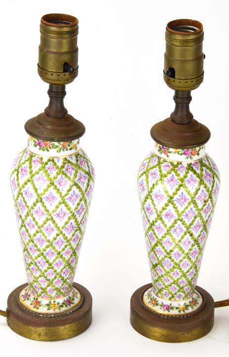 Pair Antique Hand Painted French Porcelain Lamps (1 of 6)