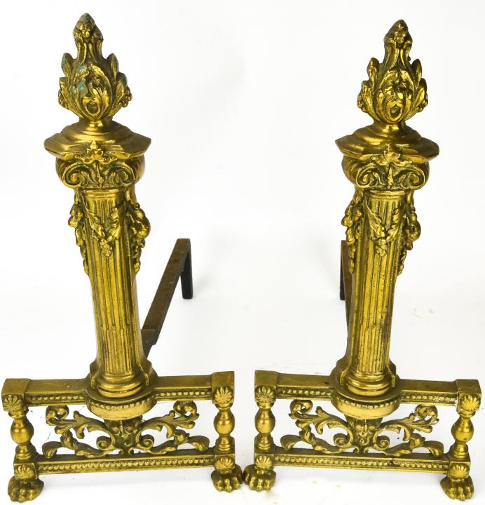 Pair Antique Neoclassical Style Brass Andirons (1 of 7)