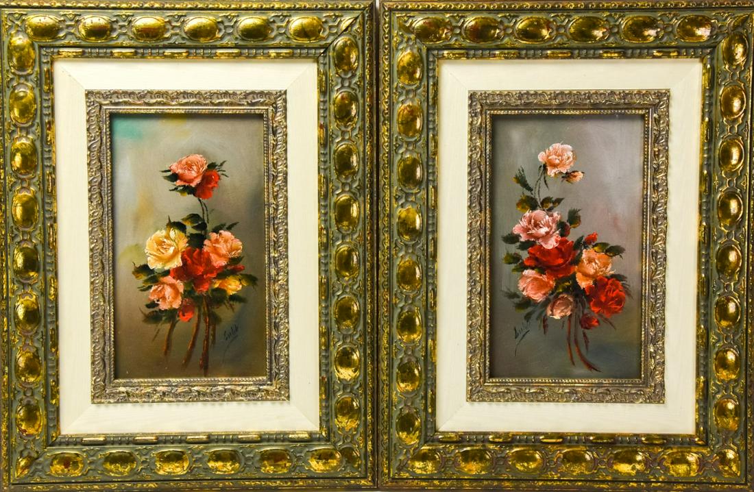 Pair Signed Floral Still Life Oil Paintings (1 of 10)