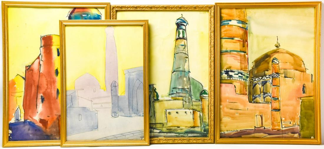 4 Signed Russian Watercolor Paintings (1 of 9)