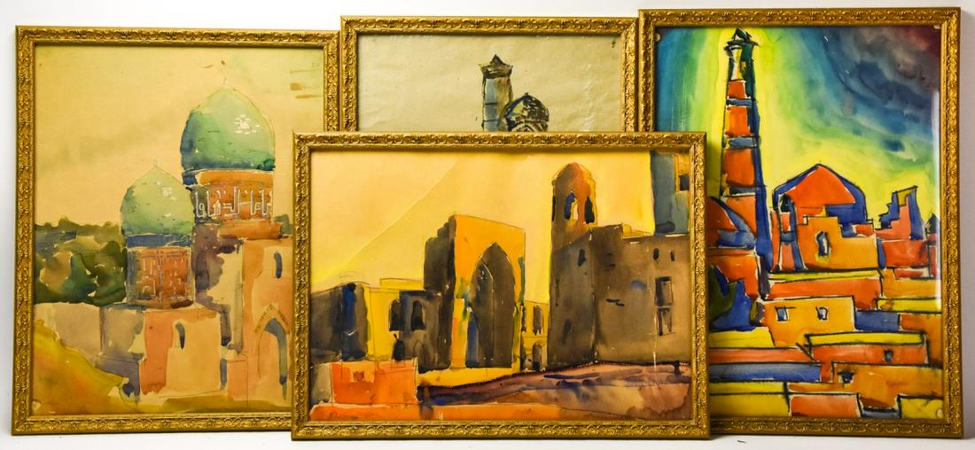 4 Signed Russian Watercolor Paintings (1 of 10)