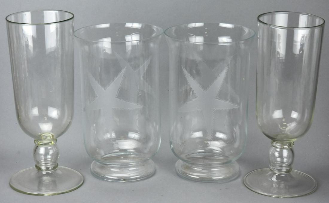 2 Pair Large Glass Hurricanes, Etched Starfish (1 of 6)