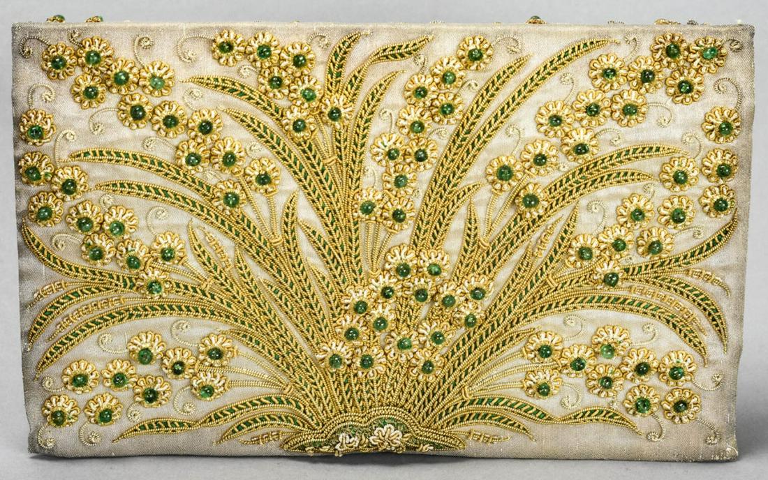 Natural Emerald Jeweled Indian Purse w Zardozi (1 of 9)