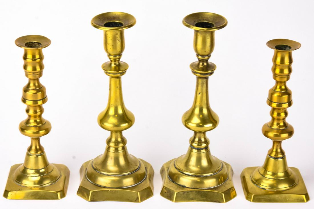 2 Pair 19th C George III Brass Candlesticks (1 of 5)
