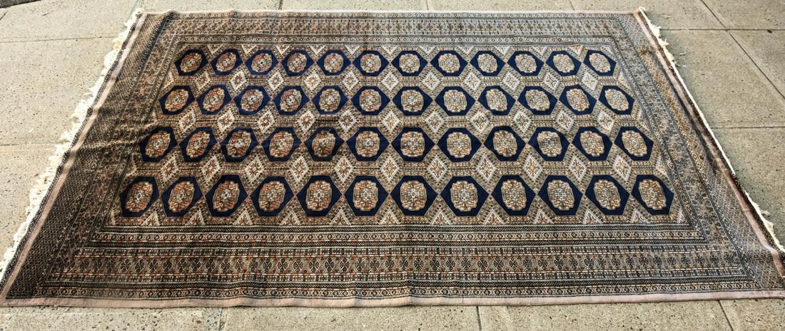 Bokhara Hand Knotted Area Rug: Bokhara Hand Knotted Area Rug. Rose and grey color ways. Measures approximately 124 inches x 83 inches.