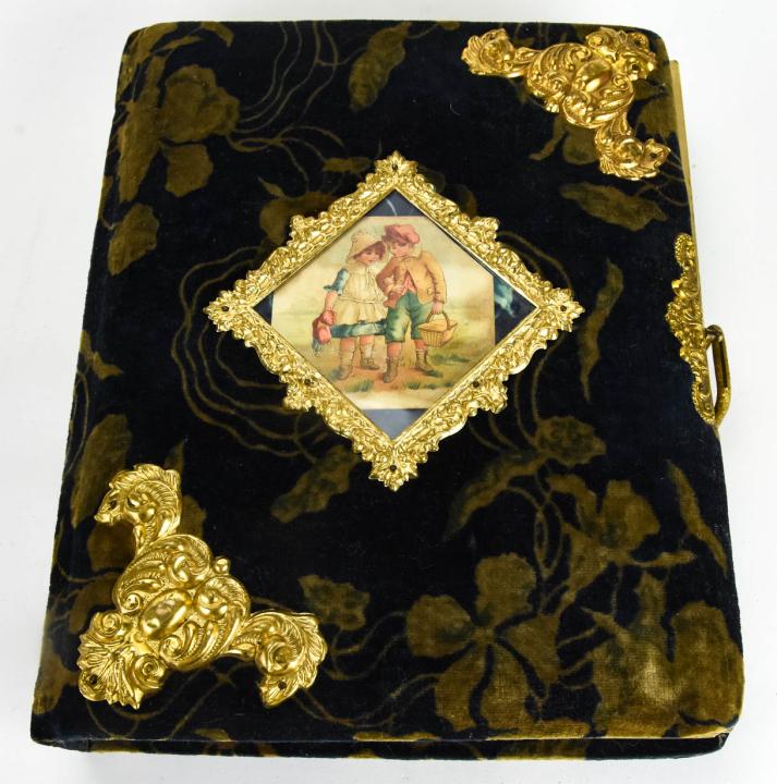 Antique 19th C Velvet & Ormolu Photograph Album: Antique 19th C Velvet & Ormolu Photograph Album. Measures 11.25 x 9 inches.