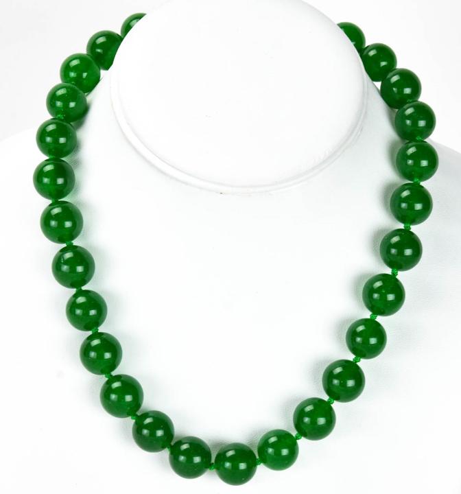Large Carved Green Jade Bead Necklace Strand (1 of 5)