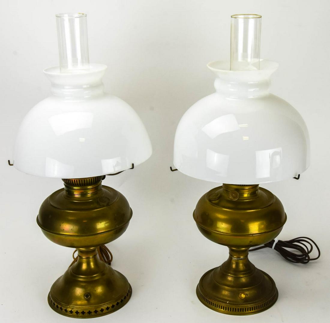 Antique Rayo Brass Converted Oil Lamps Milk Glass (1 of 7)