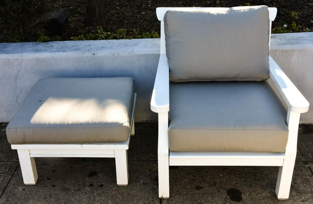 Restoration White Wood Outdoor Chair, Ottoman, (1 of 9)