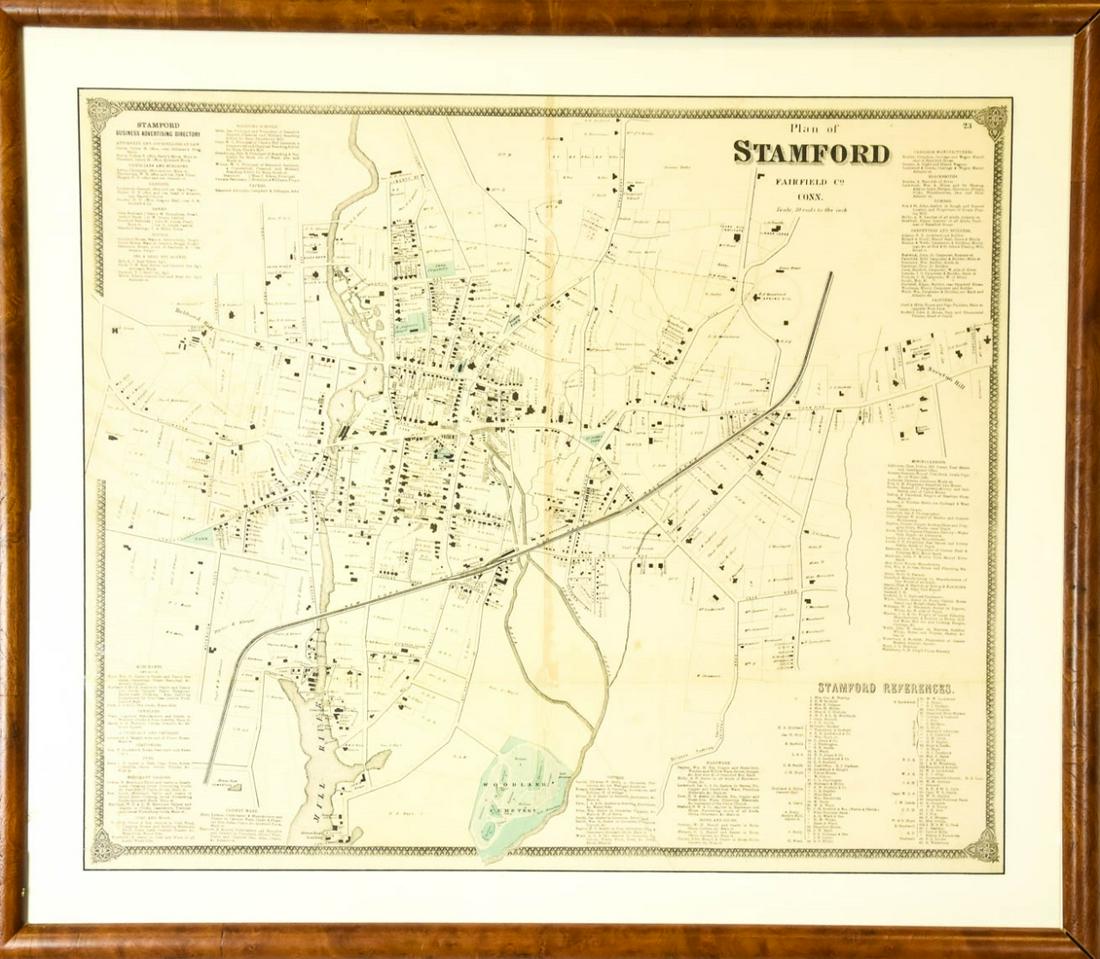 Burled Wood Framed Plan Map Stamford, Ct. (1 of 8)