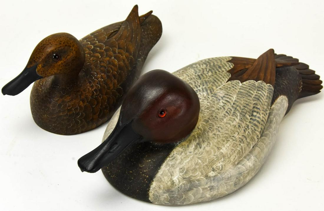 2 Artist Signed Hand Painted Carved Duck Decoys (1 of 6)