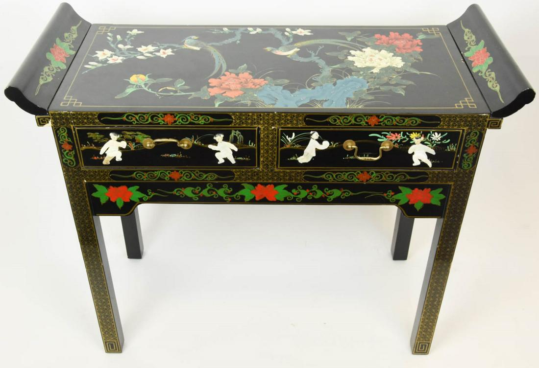 Chinese Altar Form Black Lacquer Console Table (1 of 6)