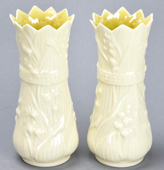 Pair Belleek Porcelain Floral Motif Vases (1 of 5)