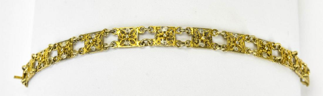 Antique Vermeil 800 Silver Filigree Panel Bracelet: Antique Vermeil 800 Silver Filigree Panel Bracelet. Hallmarked. Measures 7.25 inches in length approximately.