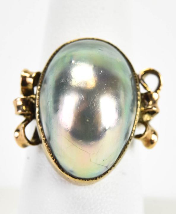 Estate 14kt Gold & Silver Mabe Baroque Pearl Ring (1 of 5)