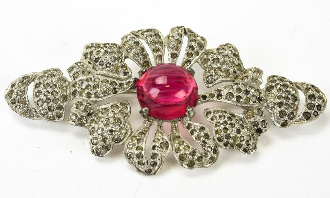 Vintage Ruby Paste Cabochon & Rhinestone Brooch (1 of 5)