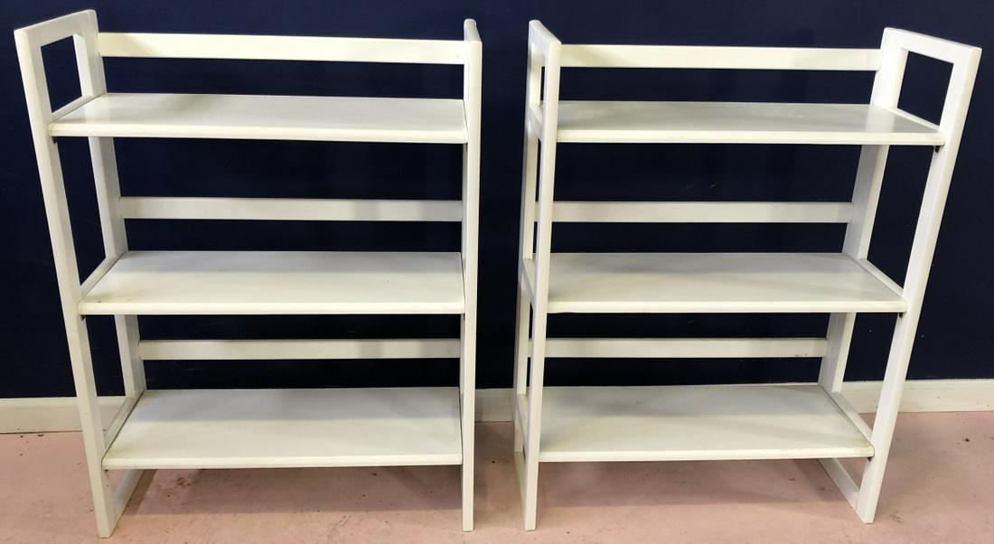 Pair Contemporary Folding White Wood Book Shelves (1 of 3)