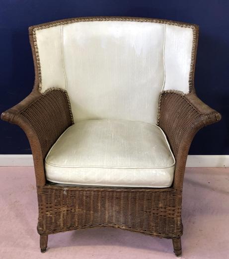 Antique Wicker Upholstered Wing Back Chair (1 of 3)