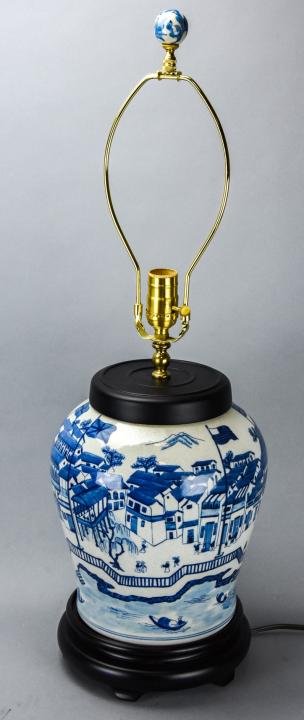 Hand Painted Blue White Porcelain Ginger Jar Lamp (1 of 5)
