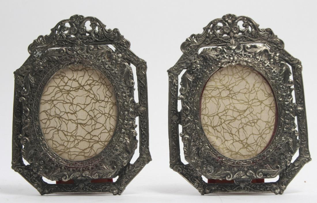 Pair Antique Miniature Silver Tone Picture Frames (1 of 7)