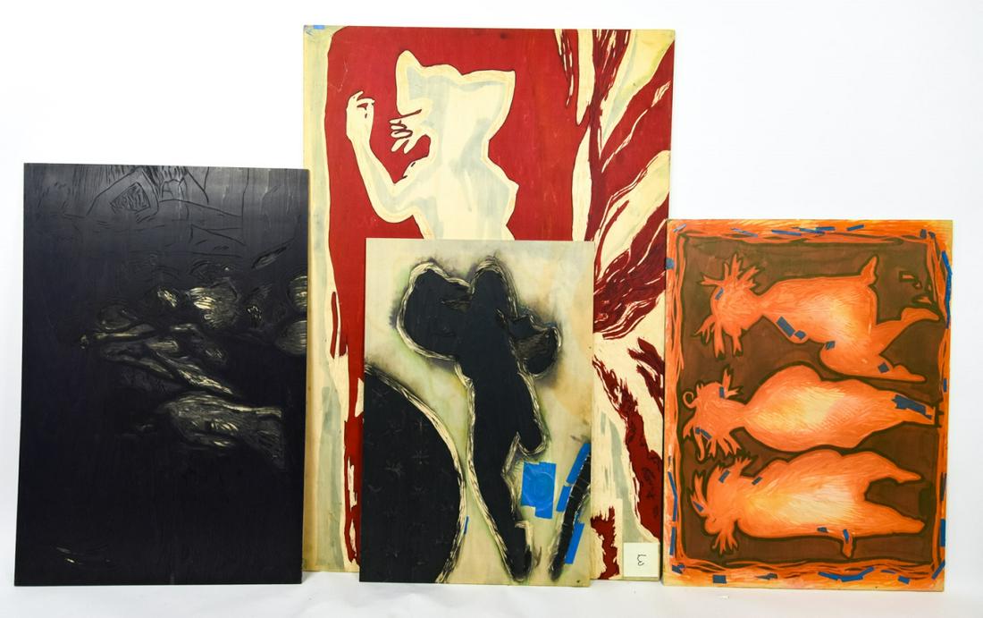 Selection of Donald Axleroad Wood Blocks: Selection of Donald Axleroad Wood Blocks Used for the Artists Finished Works. This selection features the use of Myth and Women in the artists finished works. Contemporary artist Axleroad drew inspira