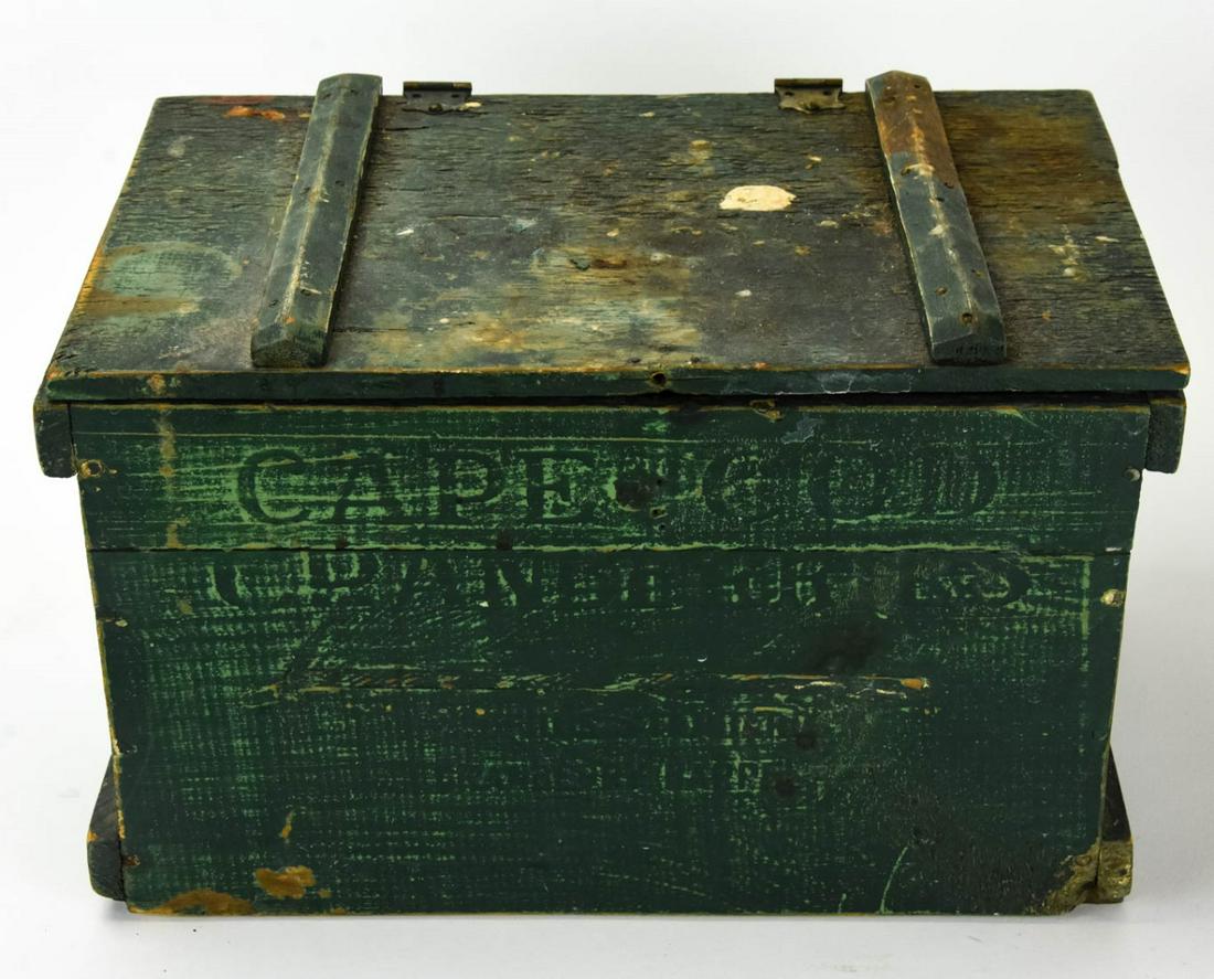 Antique Cape Cod Cranberry Painted Wooden Box: Antique Cape Cod Cranberry Painted Wooden Box. Measures 8.5 x 13.5 x 9 inches.