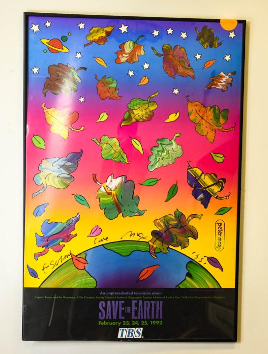 Peter Max "Save The Earth" Signed Poster Framed: Peter Max "Save The Earth" Signed Poster Framed. Peter Max poster advertising "Save The Earth". Signed and dated 1991. Frame measures 32.5 inches x 24.5 inches.