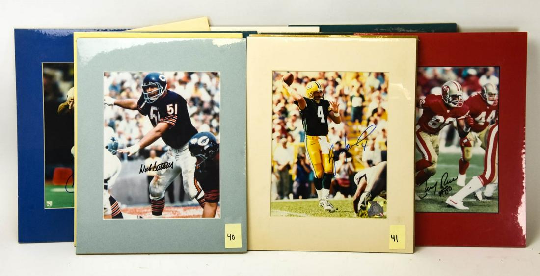 Collection of Vintage Football Autographed Photos: Collection of Vintage Football Autographed Photos. Vintage autographed photos of football players. Names include Joe Namath, Doug Flutie, Steve Young, John Elway, etc. 14 inches x 11 inches.