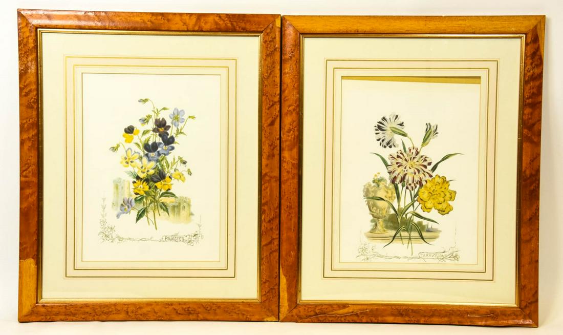 Pair Botanical Floral Motif Framed Prints (1 of 6)