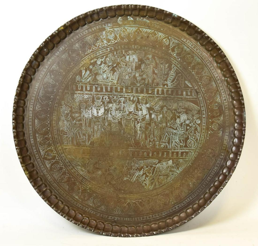 Large Egyptian Motif Etched Brass Plaque / Platter (1 of 5)
