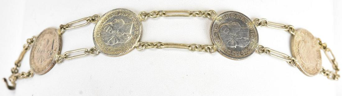 Antique 19th C Haitian Coin Mount Bracelet: Antique 19th C Haitian Coin Mount Bracelet. Coins are dated 1881, 1882 and 1894. Measures 7.25 inches in length.