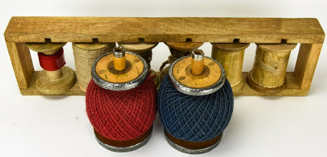 Pair Antique Wood Metal Spool Holders & Spool Rack (1 of 5)