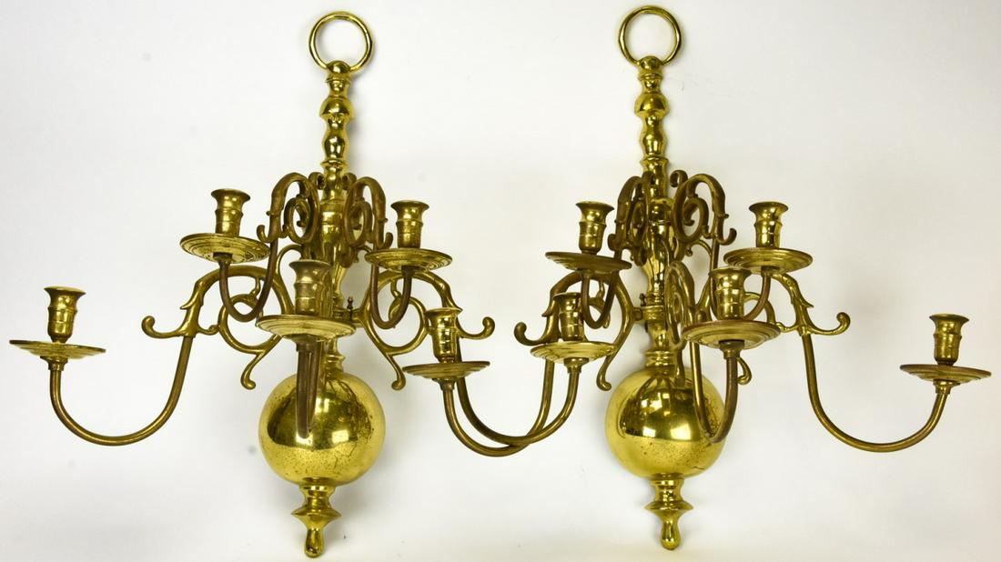 Pair Large Colonial Style Brass Sconces (1 of 5)