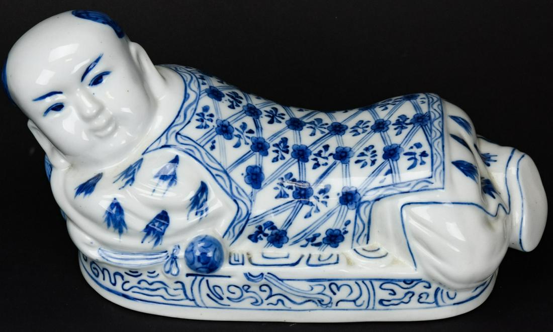 Chinese Blue & White Porcelain Figural Boy Pillow (1 of 8)